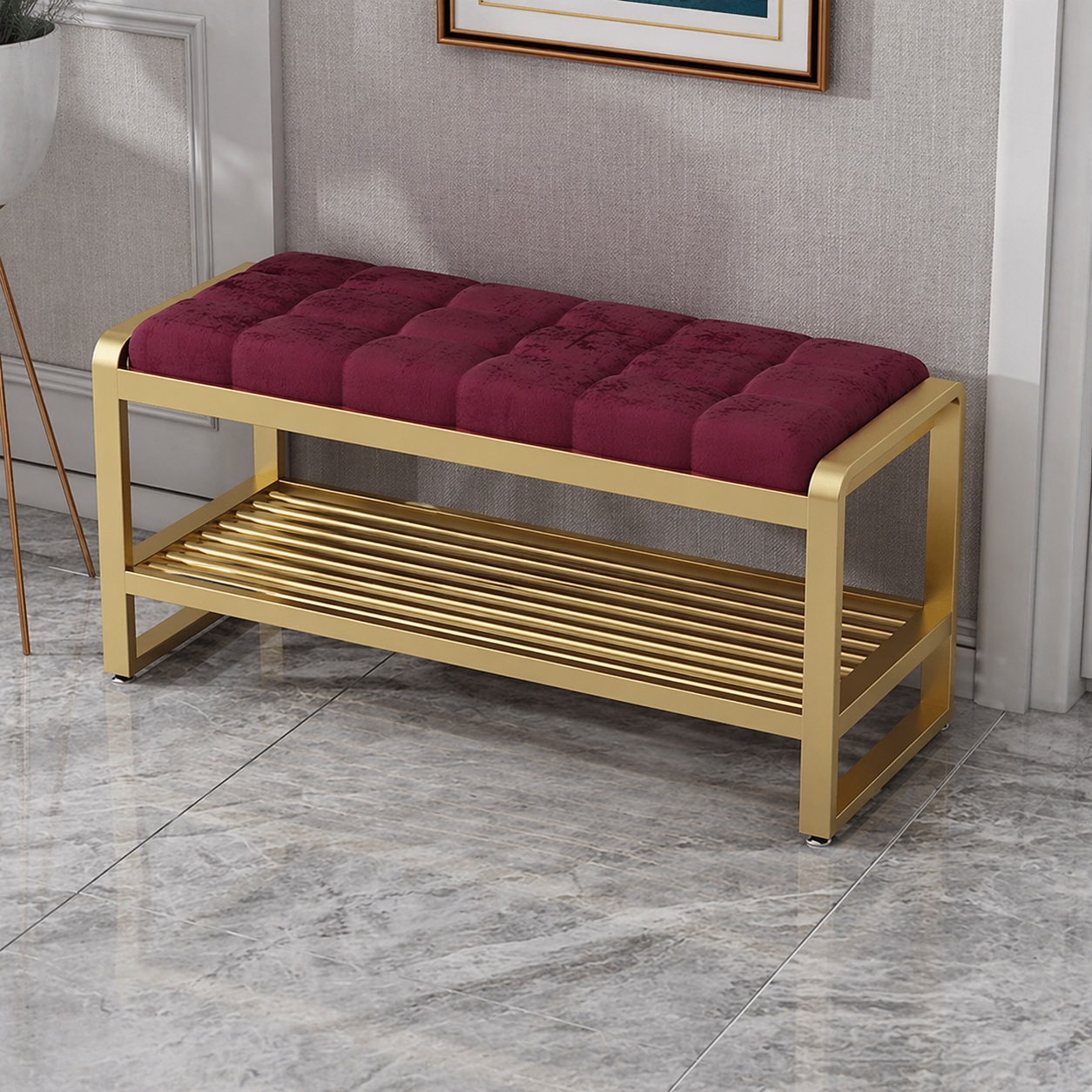 Banc porte-chaussures avec assise en velours