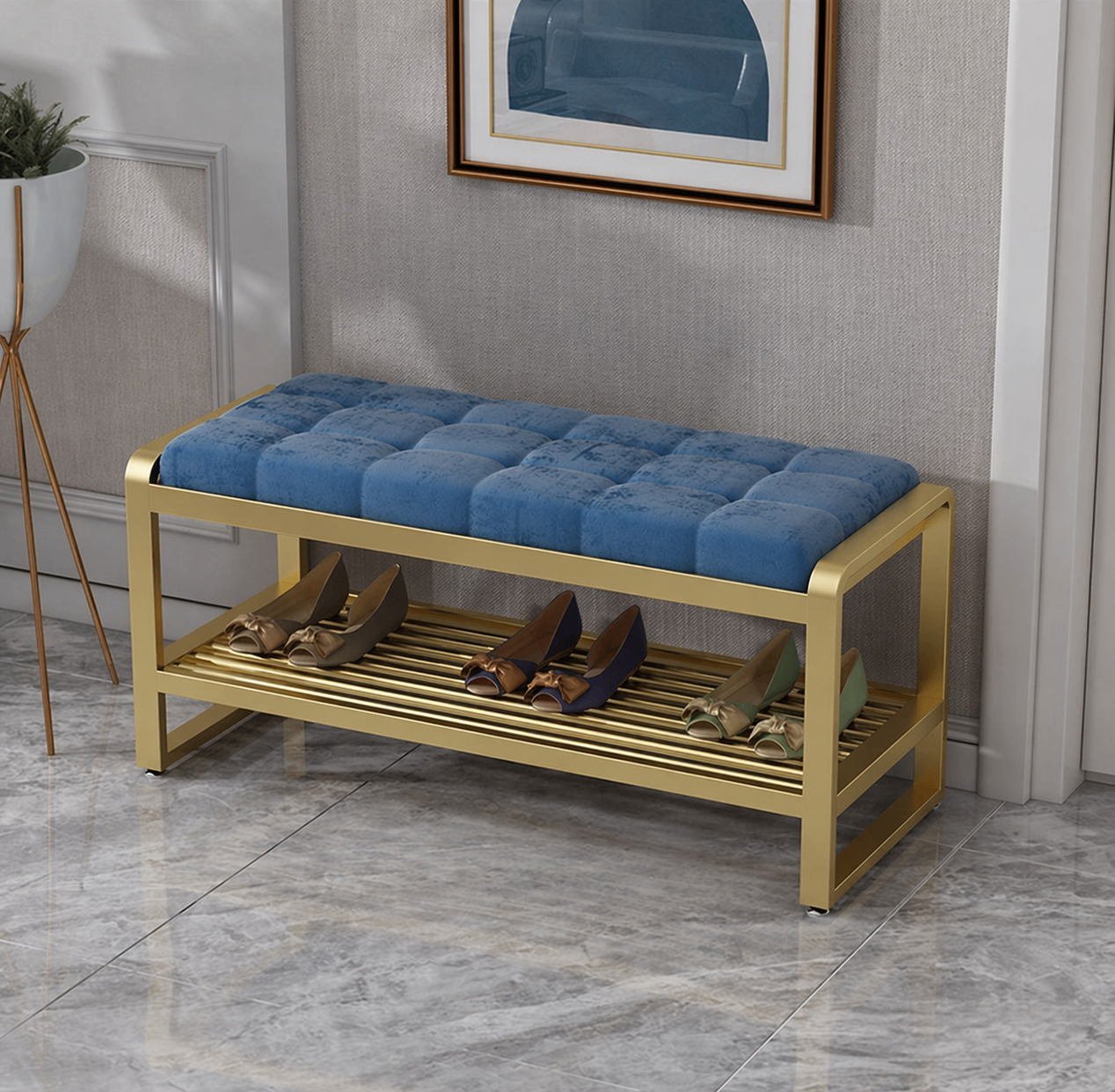 Banc porte-chaussures avec assise en velours