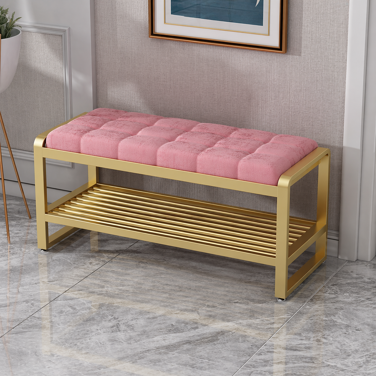 Banc porte-chaussures avec assise en velours